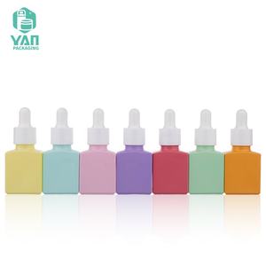 YAN Packaging quadratino Macaron colorato rosa viola blu 15ml bottiglia di vetro per la cura della pelle siero viso olio basso MOQ - Product Image 2