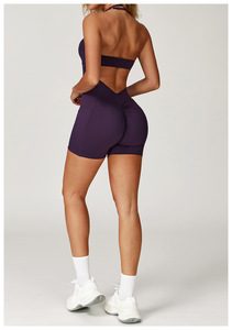 Costume da donna con Logo personalizzato da donna con tasca e collo appeso di bellezza scavato sul retro per Yoga abbigliamento sportivo da corsa per il Fitness - Product Image 4