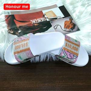 Tendance 2024 	   Sandales d'été pour femmes <span class=keywords><strong>et</strong></span> filles, à strass <span class=keywords><strong>et</strong></span> diamants, style claquettes à motif dollar, pantoufles d'intérieur scintillantes, sandales à plateforme - Product Image 5