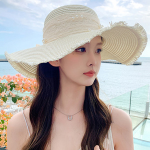 Female Fashion Temperament Large Brim Sun <b>Hat</b> Outdoor Sun protection <b>Hat</b> New Sweet Big Bow Shade <b>Straw</b> <b>Hat</b> - Product Image 4