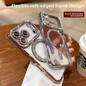Custodia per iPhone 17 Pro Max con Foro Magnetico Laterale, <span class=keywords><strong>Cover</strong></span> <span class=keywords><strong>Trasparente</strong></span> Elettroplaccata con Diamanti Anti-Caduta per <span class=keywords><strong>Apple</strong></span> 16 - Product Image 4