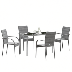 Conjunto de comedor de patio de ratán gris con estructura y brazos de acero para uso en exteriores - Product Image 1