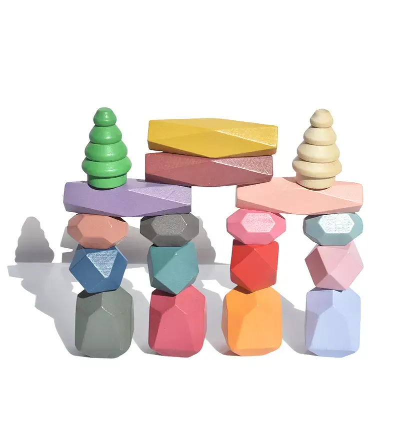 Wooden Balancing Stacking Stones Rocks Wood Building Blocks Set Sorting and Stacking Games Colorful Toys Lightweight Natural 01