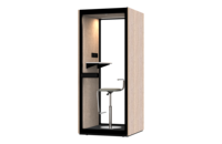 Cabine de bureau moderne en bois Comine 2026 S pour une personne, insonorisée, acoustique, avec ventilation et éclairage LED, pour usage scolaire ou en entrepôt