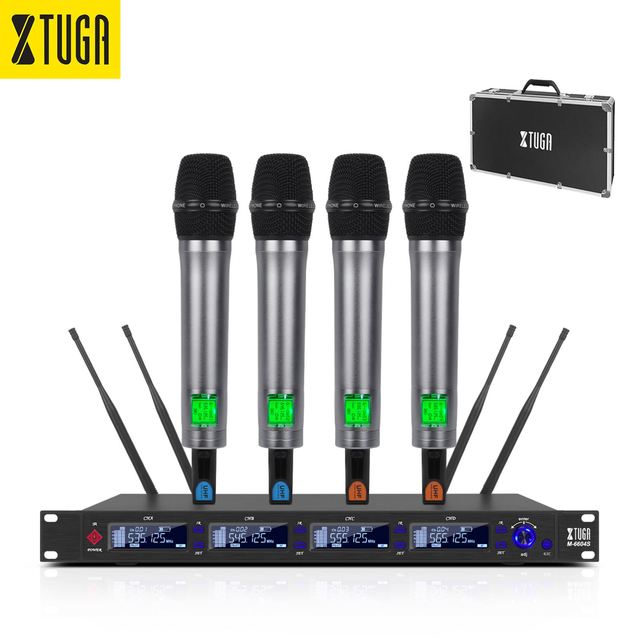Xtuga M-6604S Professional True Diversity UHF Wireless Microphone System 4-Channel 100m 1 Year Noise Cancelling High Sensitive