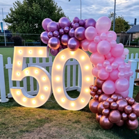Grande enseigne lumineuse LED numéro 50, arche de ballons rose et or, éclairage décoratif intérieur, alimentation CA, blanc chaud 2700K