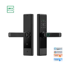Doorplus kunci pintu elektronik, kunci pintar keamanan pintu elektronik WiFi sidik jari Digital untuk pintu kayu