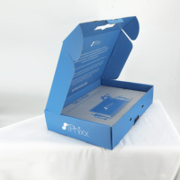 Boîte ondulée E-flûte de logo de luxe Emballage pour ordinateur portable Boîte ondulée d'enveloppe bleue avec poignée