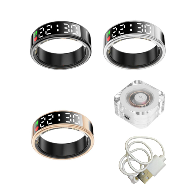 Wholesale Couple Smart Ring IP68 Waterproof Heart Rate Monitor Blood Oxygen & Sleep Tracker with Touch Screen for Android Users