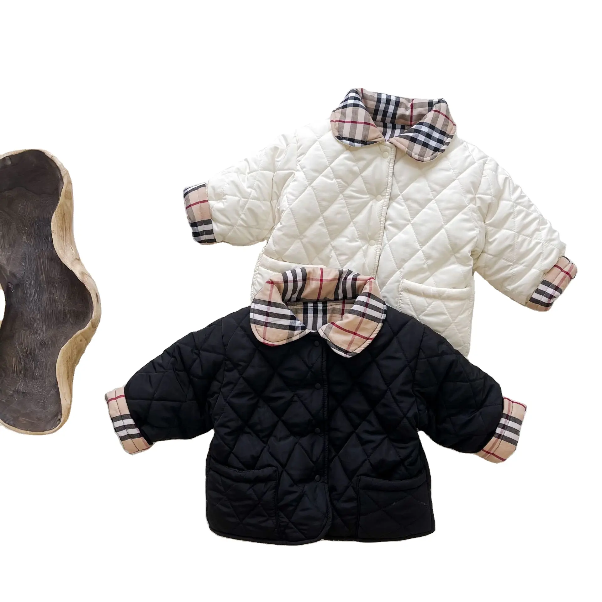 Оптовая продажа на заказ зимней одежды для новорожденных От 0 до 3 лет и его друзья» Детская плотная куртка-ветровка из хлопка, клетчатая рубашка с галстуком-бабочкой для маленьких, куртка, пальто, верхняя одежда