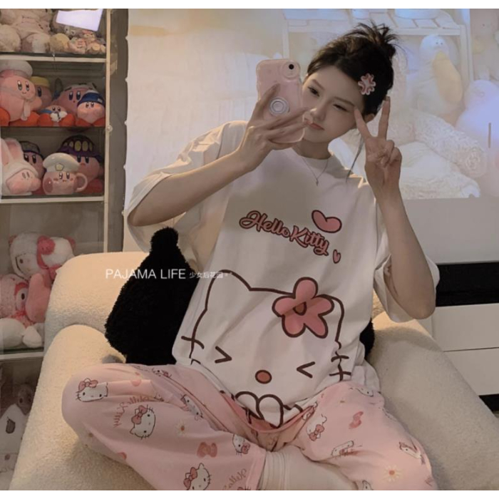Short and Long White Powder Love Big KT Cat Pink F