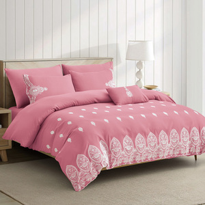 Letto di lusso 6 pezzi ricamato in microfibra tinta unita doppio spazzolato <span class=keywords><strong>lenzuola</strong></span> <span class=keywords><strong>e</strong></span> copertura in stile moderno - Product Image 3