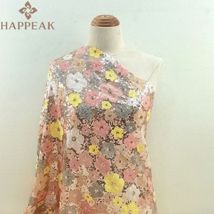 Vải lưới thêu hoa HAPPEAK đính kim tuyến, hạt cườm, dùng cho váy dự tiệc - Product Image 6