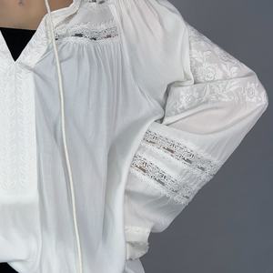 Chemise à manches longues brodée pour femmes, nouvelle mode, dentelle, chemisier blanc décontracté - Product Image 5