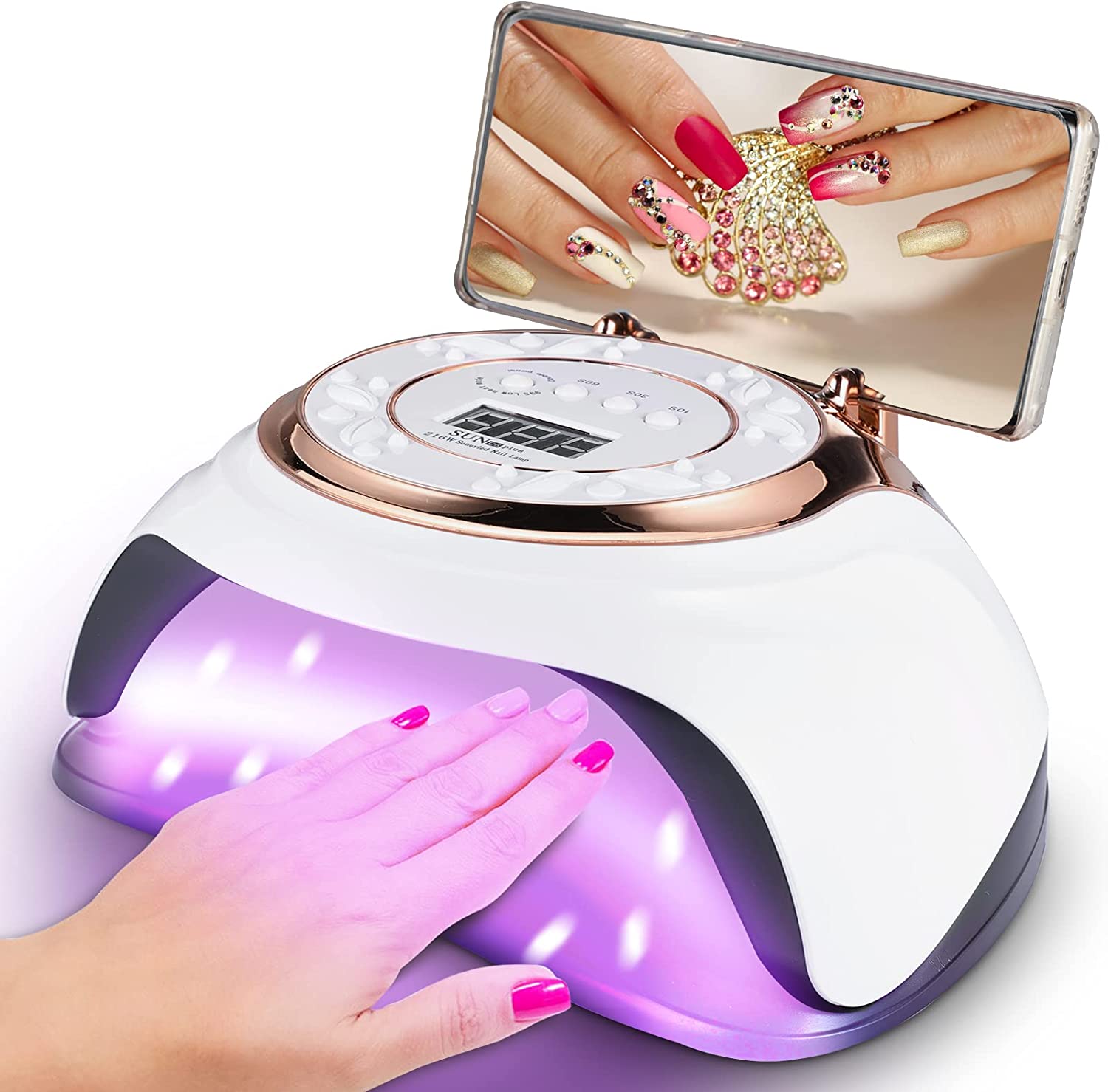 Высокомощная Сушилка для ногтей 216 Вт, Гель-лак с держателем для телефона, профессиональная УФ светодиодная лампа для ногтей