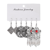 Ensemble de boucles d'oreilles pendantes vintage bohèmes turquoise, plaqué argent, style ethnique gitan tribal, avec plumes, cadeau de mariage pour femme