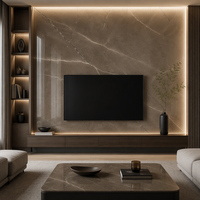Dalle en pierre frittée Rich Pupess Brown 1600x3200mm, texture marbre brun chaud, dalle en porcelaine pour revêtement de sol de penthouse moderne