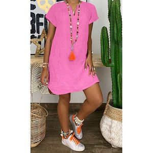 Nouvelle Collection YZ 2026 – Robe Décontractée en Lin pour Femme, Col V Ample, Couleur Unie, Élégante et Sexy - Product Image 6