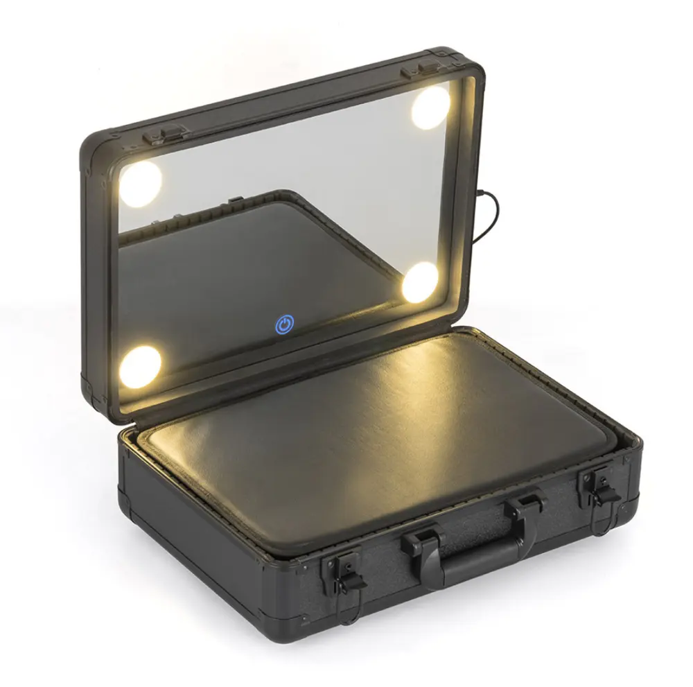 Led Hd Make Up Storage Box Cosmetic Organizer LED Light Mirror Makeup Case