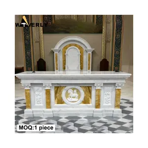 Grosir furnitur desain Altar Modern kustom batu kualitas tinggi diukir Katolik gereja agama marmer meja Altar