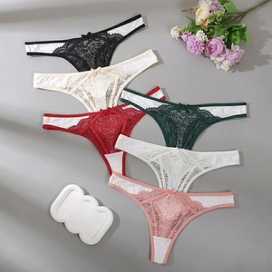 6343 <span class=keywords><strong>Perizoma</strong></span> da Donna a Vita Bassa in Pizzo <span class=keywords><strong>con</strong></span> Fiocco, Morbido Nylon <span class=keywords><strong>Elastico</strong></span>, Intimo Sexy Femminile in Diversi Colori - Product Image 1