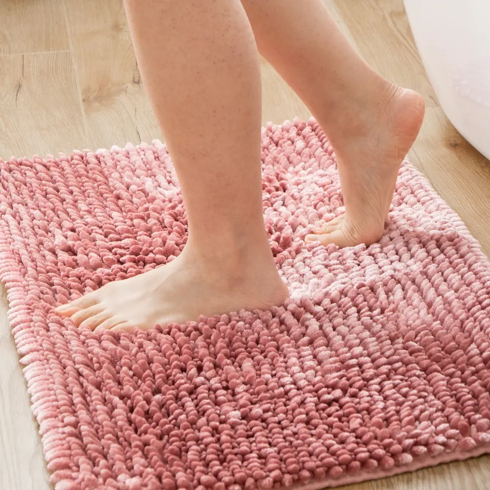 Shiny Super Soft Solid Color Bathroom Chenille Non-Slip Water Absorption Doormat Toilet Bat Mat Rug Carpet