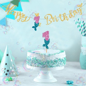 Bandierine Sospese a Tema Sirena per <span class=keywords><strong>Compleanno</strong></span>, Decorazioni Subacquee in Oro, <span class=keywords><strong>Rosa</strong></span> e Verde Acqua, Striscione Colorato - Product Image 2