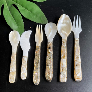 Antiguo carpintero casa flor mango cuchara de concha 16cm perla Concha postre vajilla tenedor cuchara conjunto minimalista ecológico - Product Image 3