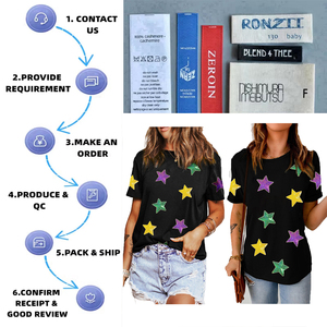 T-shirt <span class=keywords><strong>noir</strong></span> personnalisé à paillettes brillantes avec étoiles pour le Mardi Gras, T-shirt à étoiles en sequins appliquées, T-shirt à sequins - Product Image 2