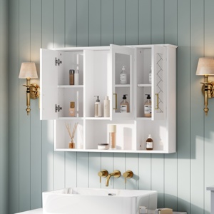 Armoire à pharmacie murale 2 en 1 de 35 pouces avec étagères réglables, portes à fermeture douce, miroir haute définition, rangement pour salle de bain - Product Image 4
