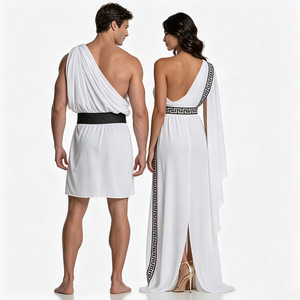 Ensemble de costumes de tunique <span class=keywords><strong>grecque</strong></span> pour couple : Tunique romaine antique à une épaule pour homme et robe longue de déesse <span class=keywords><strong>grecque</strong></span> sans bretelles pour femme, pour adultes, Halloween - Product Image 2