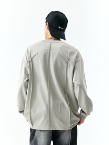 Camiseta de Manga Larga de Algodón Blanco para Hombre, Estilo Vintage Americano, Corte Holgado, Costuras Desestructuradas, 180g, Transpirable - Product Image 2