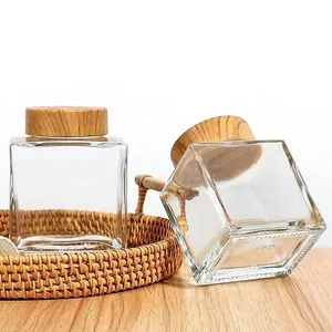 100ml 180ml 380ml 750ml Luxury Square Glass Honey Jar Clear Food Glass Jars Jam Jar With Screw Top Lid
