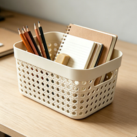 Cesta de Armazenamento Oca de Plástico Moldada por Injeção MONR PP com Tampa de Bambu, Design Moderno Empilhável