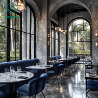 Ensemble de mobilier de restaurant élégant Ron Group : Chaise en velours, table en marbre sur mesure, banquette rembourrée confortable