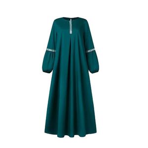 S-5XL सुरुचिपूर्ण मुस्लिम गुलाब ठोस रंग लंबी आस्तीन वाली अनुक्रमित पोशाक फैशनेबल बुलबुला आस्तीन लंबी स्कर्ट - Product Image 1