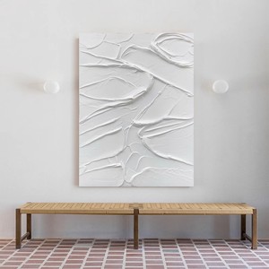 Pintura al Óleo Pintada a Mano con Textura Abstracta, Rectángulo Blanco, Estilo Wabi Sabi 3D, Arte de Pared para Sala de Estar/Sofá - Product Image 2