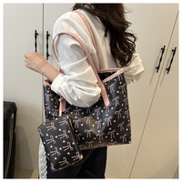 Nouveau Sac Fourre-tout 2025 en PU à Imprimé Nœud, Grande Capacité, Élégant, Texturé, Sac à Bandoulière Tendance en Polyester pour le Travail et les Femmes