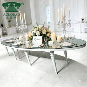 Table ovale de banquet en verre noir avec cadre en métal à prix avantageux, vente en gros - Product Image 1
