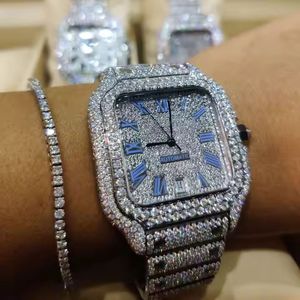 Sky Numericals Montre-bracelet glacée de style Hip Hop pour hommes Cadran en verre plaqué diamant Montre à bande de fenêtre Boîtier en acier inoxydable Carré - Product Image 2