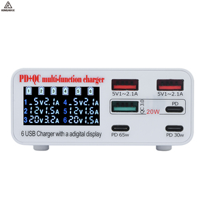 Cargador USB de pared 6 en 1, pantalla LCD, múltiples puertos PD 65W, cargador súper rápido tipo C, Cable para 5V 9V 100W para cargador de iPhone - Product Image 1