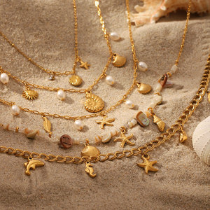 Collares de Moda Hawaiana de Verano, Joyería de Acero Inoxidable 316L, Collar de Conchas Marinas Chapado en Oro de 14k y 18k para Mujer - Product Image 3