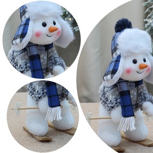 LINGKAI Poupée de Noël en peluche bonhomme de neige à jambes rétractables, motif écossais bleu, faite à la main, écologique, décoration moderne pour table de Noël et maison - Product Image 5