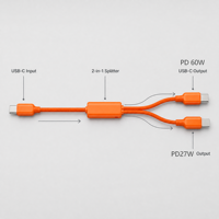 Cable USB C 2 en 1, 60W PD, Carga Rápida, Trenzado de Nailon, Divisor Tipo C e iOS, Sincronización de Datos para iPhone 15 16 Samsung Android