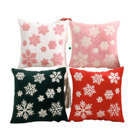 Housse de coussin décorative Noël américain brodé flocon de neige fausse fourrure hiver peluche carrée 18x18 pouces pour maison et hôtel