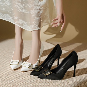 Nuevos Zapatos de Tacón Alto Stiletto con Punta Abierta y Hebilla Cuadrada, Estilo Europeo-Francés Minimalista para Todas las Temporadas, Otoño 2025 - Product Image 2