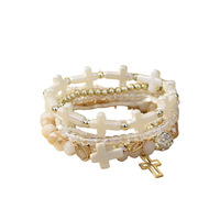Nouvel ensemble de bracelets bohèmes d'été avec croix, breloque étoile de mer et coquillage pour femme, bijoux extensibles élastiques pour vacances à la plage, cadeau