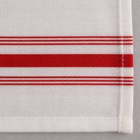 Serviette de table en polyester 100% blanche tissée avec des bordures horizontales rouges pour hôtel, restaurant, café