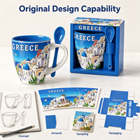 Souvenirs de la Grèce, monuments de la ville, ensemble de tasses à café en céramique de 11 oz avec cuillère, tasse à lait en porcelaine, personnalisable