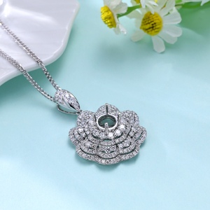 Custom 18K <b>Solid</b> White <b>Gold</b> Natural Diamond Brilliant Cut <b>Pendant</b> Flower Shape Luxury Jewelry No center stone set Anniversary - Product Image 5